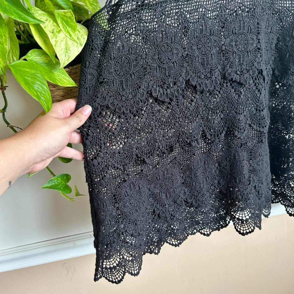 Intimately Free People Black Floral Crochet Cotton Tank Top Large Boho Festival - Picture 2 of 6